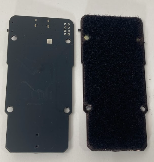 Raw DTT PCB next to PCB with loop velcro