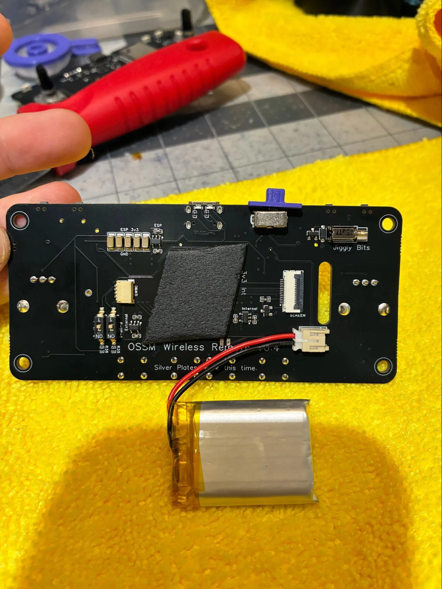 LiPo battery connected to the RADR PCB assembly