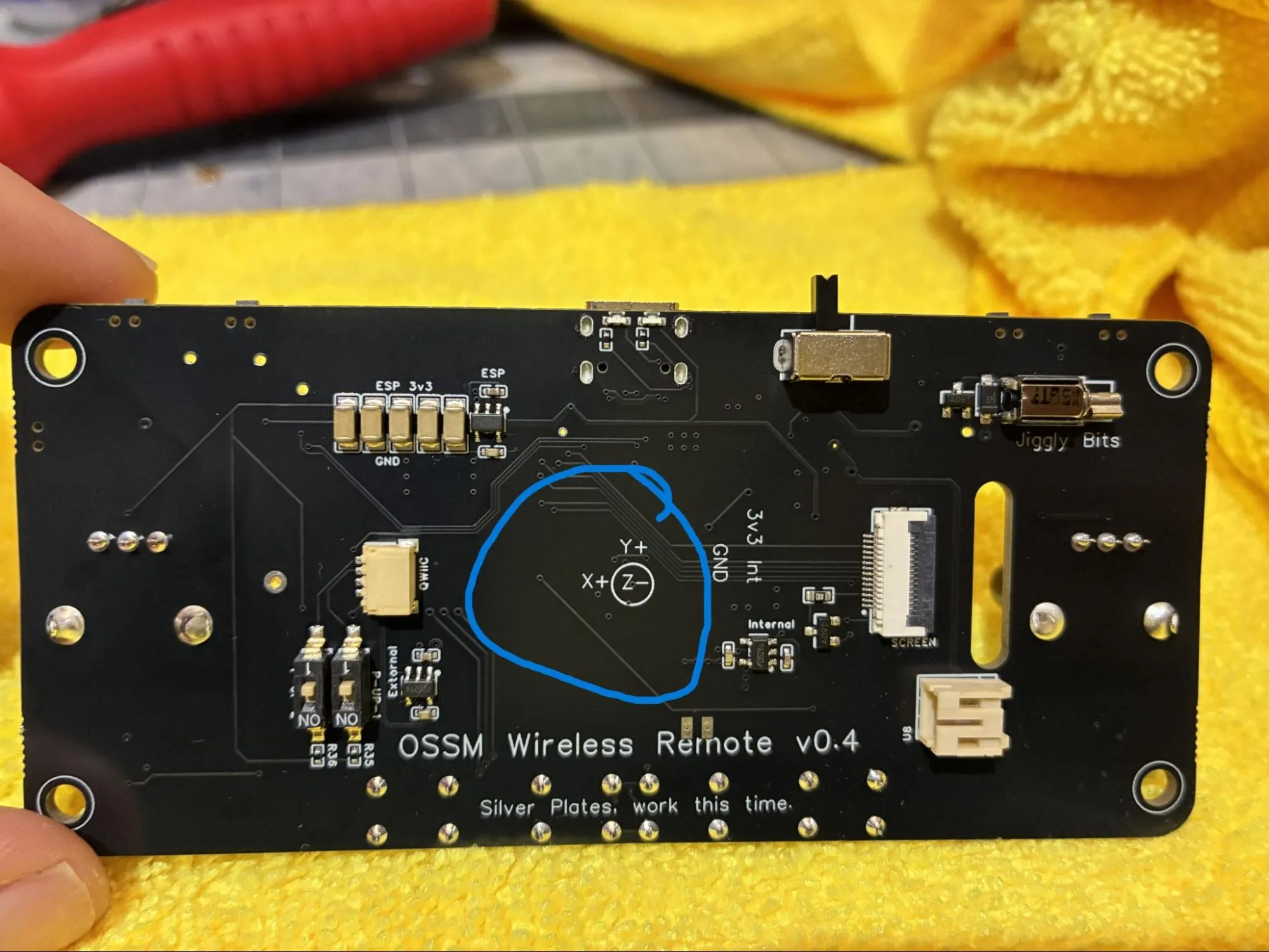 Marked weather-strip area on the RADR PCB assembly