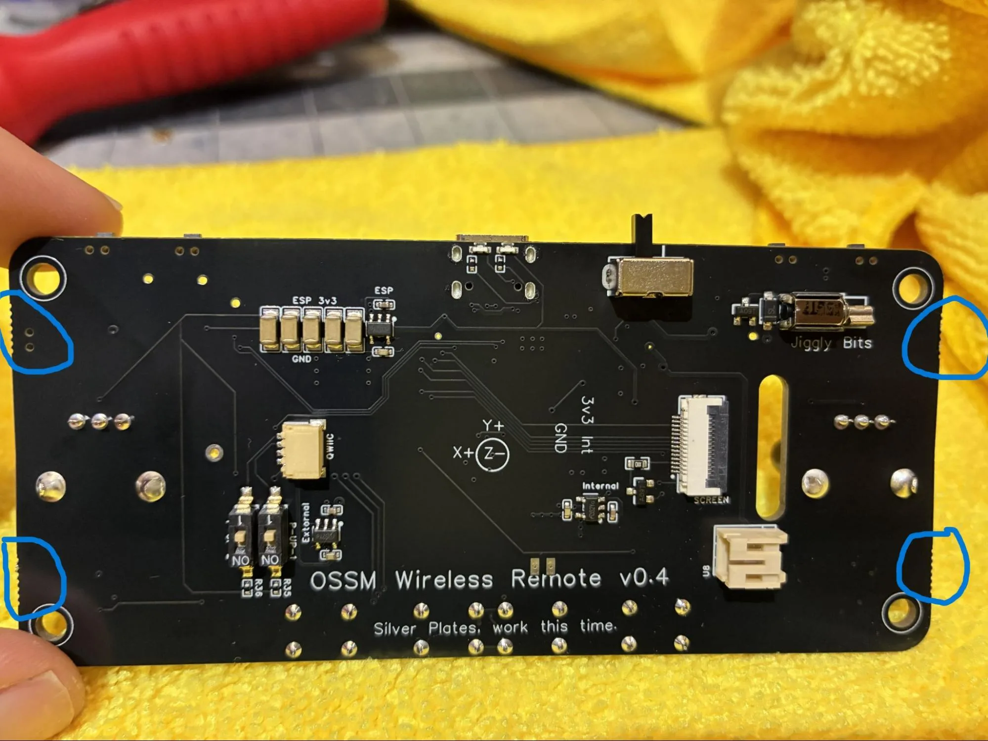 RADR PCB assembly with edge areas marked for deburring