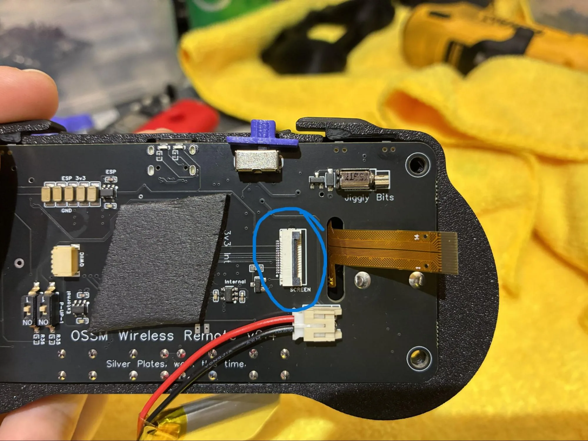 Open screen ribbon connector on the RADR PCB assembly